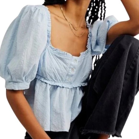 Free People Leave It To Me Top in Baby Blue NWOT Size Small - Picture 3 of 3